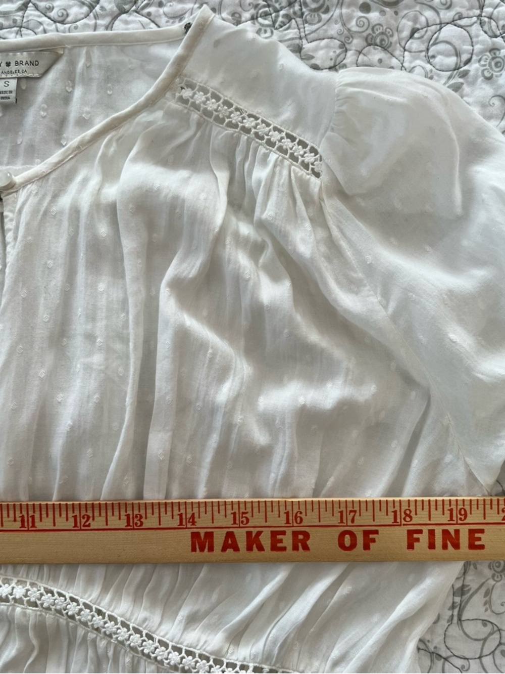 Lucky Brand White Swiss Dot Mini Dress Peasant Boho Gathered Gauzy Flowy Coastal - Picture 4 of 7